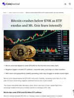 Bitcoin crashes below $70K as ETF exodus and Mt. Gox fears intensify - CoinJournal