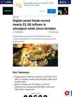 Digital asset funds record nearly $2.2B inflows in strongest week since October