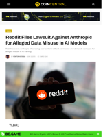 Reddit Files Lawsuit Against Anthropic for Alleged Data Misuse in AI Models - CoinCentral