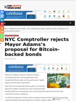 NYC Comptroller rejects Mayor Adams’s proposal for Bitcoin-backed bonds - The Crypto News Wire