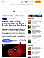 Bitcoin ETF Inflow Streak Snaps as Ether Funds Deepen Outflows – Markets and Prices Bitcoin News