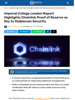 Imperial College London Report Highlights Chainlink Proof of Reserve as Key to Stablecoin Security - Crypto News Flash