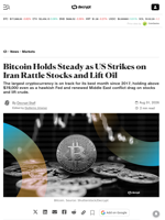 Bitcoin Holds Steady as US Strikes on Iran Rattle Stocks and Lift Oil - Decrypt