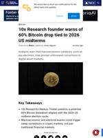 10x Research founder warns of 60% Bitcoin drop tied to 2026 US midterms
