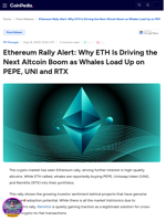 Ethereum Rally Alert: Why ETH Is Driving the Next Altcoin Boom as Whales Load Up on PEPE, UNI and RTX