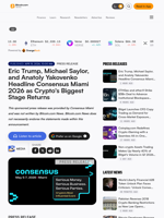 Eric Trump, Michael Saylor, and Anatoly Yakovenko Headline Consensus Miami 2026 as Crypto's Biggest Stage Returns – Press release Bitcoin News