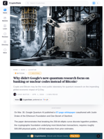 Why didn't Google's new quantum research focus on banking or nuclear codes instead of Bitcoin?