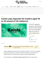 Kalshi caps deposits for traders aged 18 to 20 ahead of US midterms