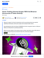 Binance Announces Sonic Airdrop as Trading Volume Spikes 130%