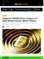 Dogecoin (DOGE) Price: Surges 11% After Whales Dump 1 Billion Tokens - CoinCentral
