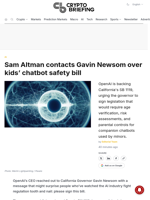 Sam Altman contacts Gavin Newsom over kids' chatbot safety bill