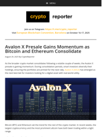 Avalon X Presale Gains Momentum as Bitcoin and Ethereum Consolidate