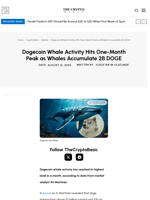 Dogecoin Whale Activity Hits One-Month Peak as Whales Accumulate 2B DOGE