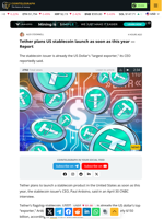 Tether plans US stablecoin launch as soon as this year — Report