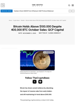 Bitcoin Holds Above $100,000 Despite 405,000 BTC October Sales: QCP Capital