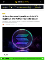 Solana-Focused Upexi Appoints SOL Big Brain and Arthur Hayes