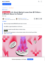 U.S. Stock Market Loses Over $1 Trillion—Is Bitcoin About to Follow? - BeInCrypto