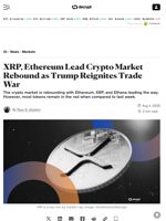 XRP, Ethereum Lead Crypto Market Rebound as Trump Reignites Trade War - Decrypt