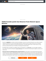 TRON Founder Justin Sun Returns From Historic Space Mission - Brave New Coin