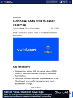 Coinbase adds BNB to asset roadmap