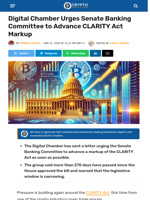 Digital Chamber Urges Senate Banking Committee to Advance CLARITY Act Markup