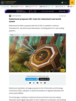 Robinhood proposes SEC rules for tokenized real-world assets