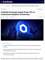 Chainlink Exchange Supply Drops 12% as Institutional Adoption Accelerates