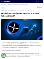 XRP Price Crash Sparks Panic — Is a 100% Rebound Next?