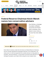 Federal Reserve Chairman Kevin Warsh names two conservative advisers