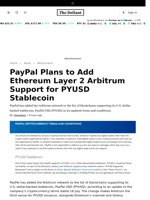 PayPal Plans to Add Ethereum Layer 2 Arbitrum Support for PYUSD Stablecoin - 
