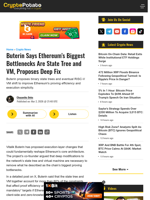 Buterin Says Ethereum's Biggest Bottlenecks Are State Tree and VM, Proposes Deep Fix