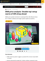 BNB Analysis: ‘Double Top’ Setup Warns of 30% Price Drop in October