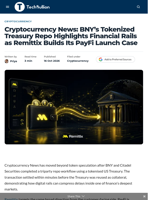 Cryptocurrency News: BNY's Tokenized Treasury Repo Highlights Financial Rails as Remittix Builds Its PayFi Launch Case - TechBullion