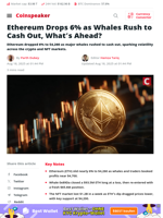 Ethereum Drops 6% as Whales Rush to Cash Out, What's Ahead? - Coinspeaker