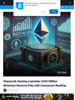 SharpLink Gaming Launches $425 Million Ethereum Reserve Plan with Consensys Backing