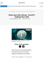 Tether Buys $1B in Bitcoin, Total BTC Holdings Near $10B