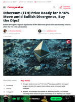 Ethereum (ETH) Price Ready for 9-16% Move amid Bullish Divergence, Buy the Dips? - Coinspeaker
