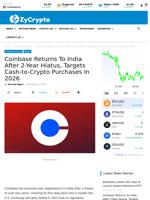 Coinbase Returns To India After 2-Year Hiatus, Targets Cash-to-Crypto Purchases In 2026 ⋆ ZyCrypto