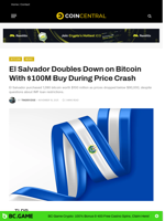El Salvador Doubles Down on Bitcoin With $100M Buy During Price Crash - CoinCentral