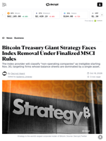 Bitcoin Treasury Giant Strategy Faces Index Removal Under Finalized MSCI Rules - Decrypt
