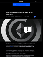 ETH unstaking wait queue hit multi-year high | Protos