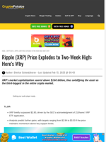 Ripple (XRP) Price Explodes to Two-Week High: Here's Why