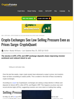 Crypto Exchanges See Low Selling Pressure Even as Prices
Surge: CryptoQuant