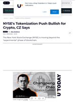 NYSE's Tokenization Push Bullish for Crypto, CZ Says - U.Today