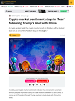 Crypto Sentiment Stays In 'Fear' After Trump's Deal With China
