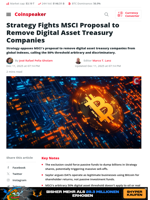 Strategy Fights MSCI Proposal to Remove Digital Asset Treasury Companies - Coinspeaker