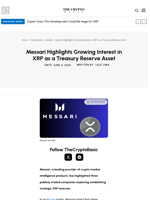 Messari Highlights Growing Interest in XRP as a Treasury Reserve Asset