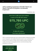 UPCX Staking Surpasses 975,000 Tokens as Web3 Payment Ecosystem Accelerates Expansion - Visionary Financial