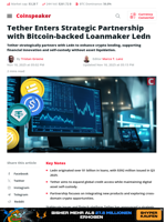 Tether Enters Strategic Partnership with Bitcoin-backed Loanmaker Ledn - Coinspeaker