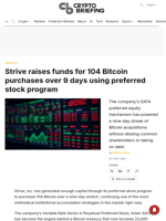 Strive raises funds for 104 Bitcoin purchases over 9 days using preferred stock program